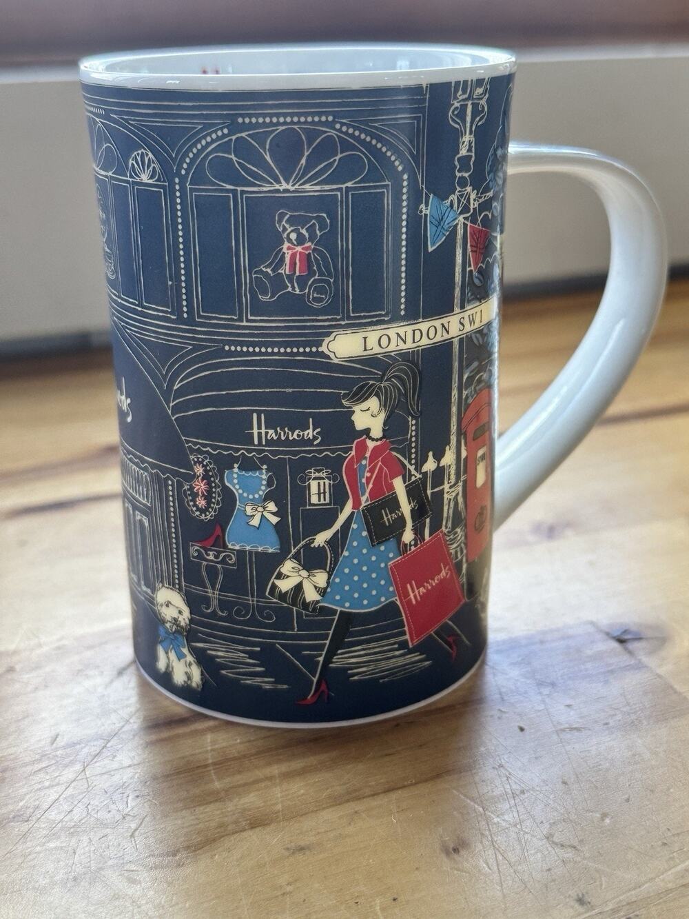Harrods London SW1 Fine Bone China Mug Shopper Girl Westie Dog Made in England